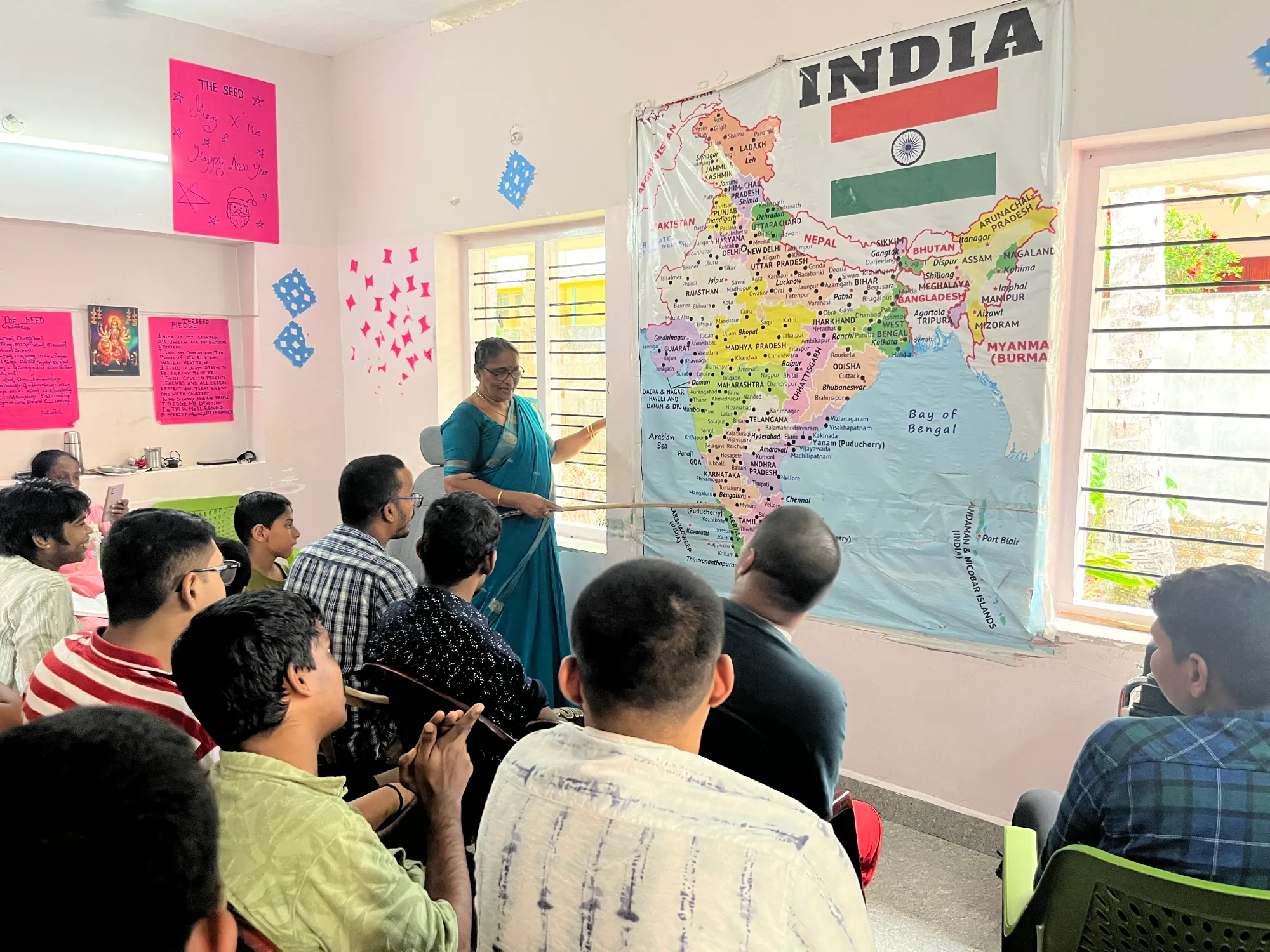 Children attending lessons in the classroom